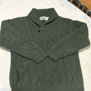 Aran Crafts Green Zip Up Cable Knit Sweater